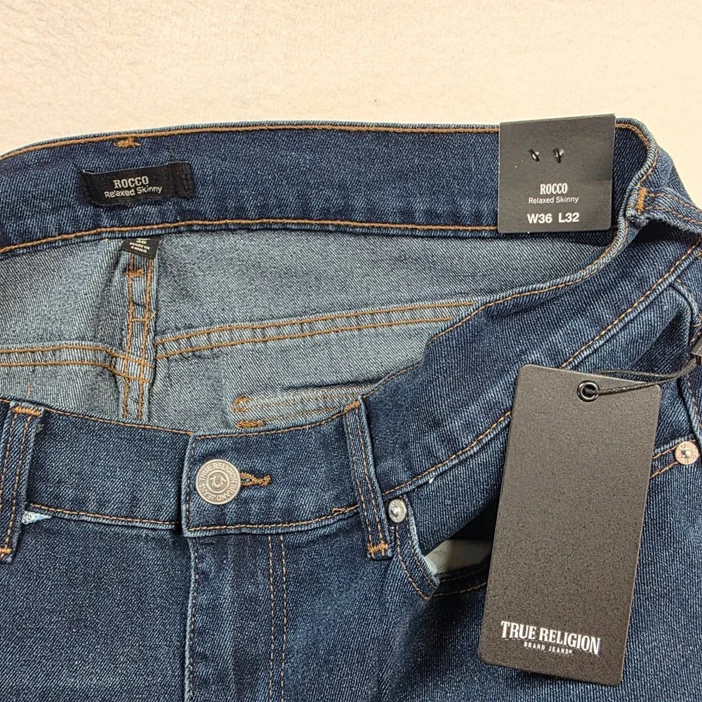 True Religion Men's Rocco Relaxed Skinny Jeans‎ Dark Woodland Wash 36x32 NWT